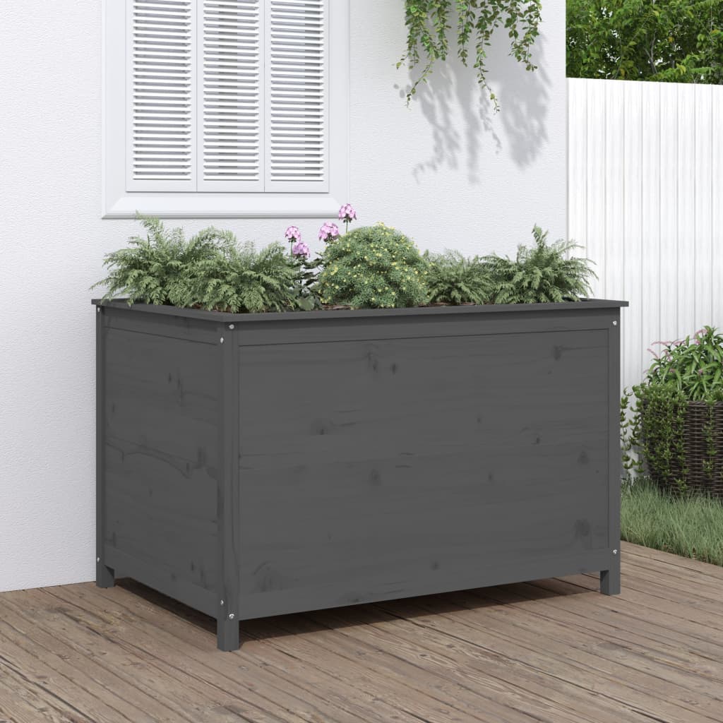 Vidaxl Planter elevó 119.5x82.5x78 cm de pino sólido gris gris