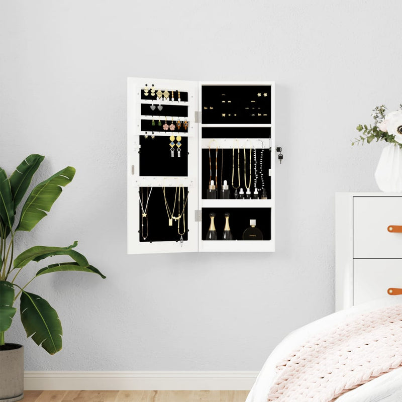 Armadio di gioielli Vidaxl con parete specchio -montato 30x8.5x67 cm bianco