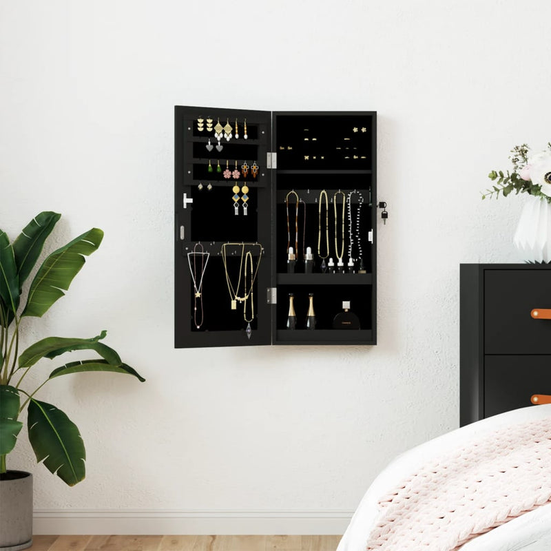 Armario de joyería Vidaxl con pared de espejo 30x8.5x67 cm negro