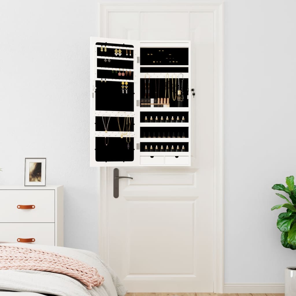 Armadio di gioielli Vidaxl con specchio e parete a LED bianco montato