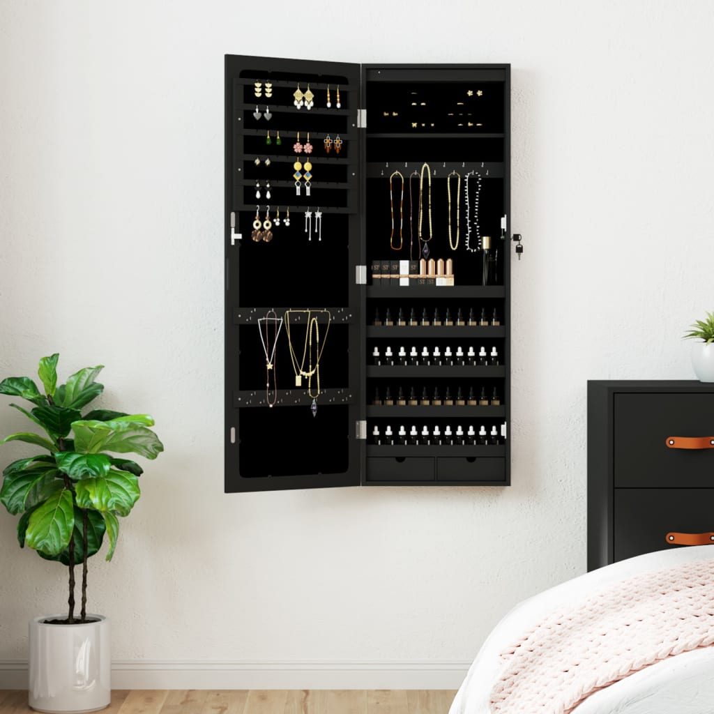 Armadio di gioielli Vidaxl con specchio e parete a LED Black