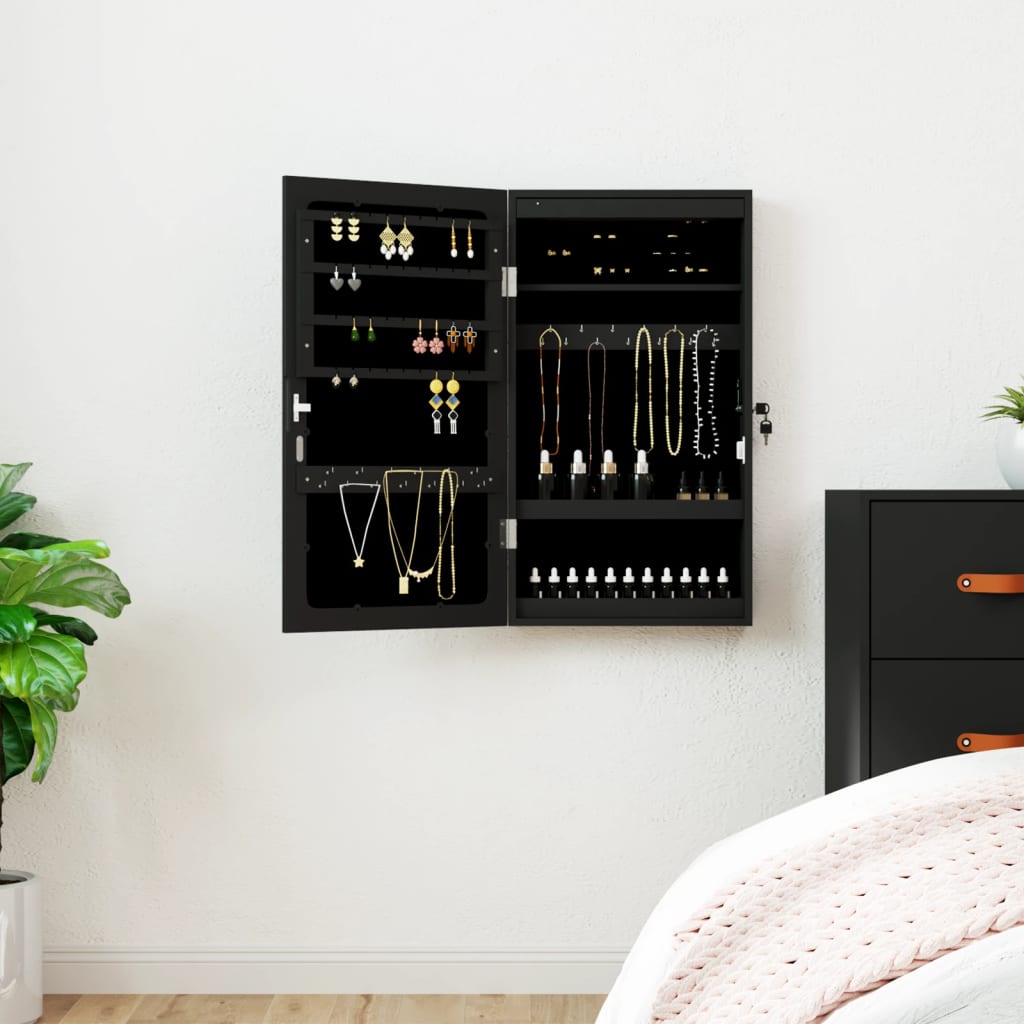 Armadio di gioielli Vidaxl con specchio e parete a LED Black