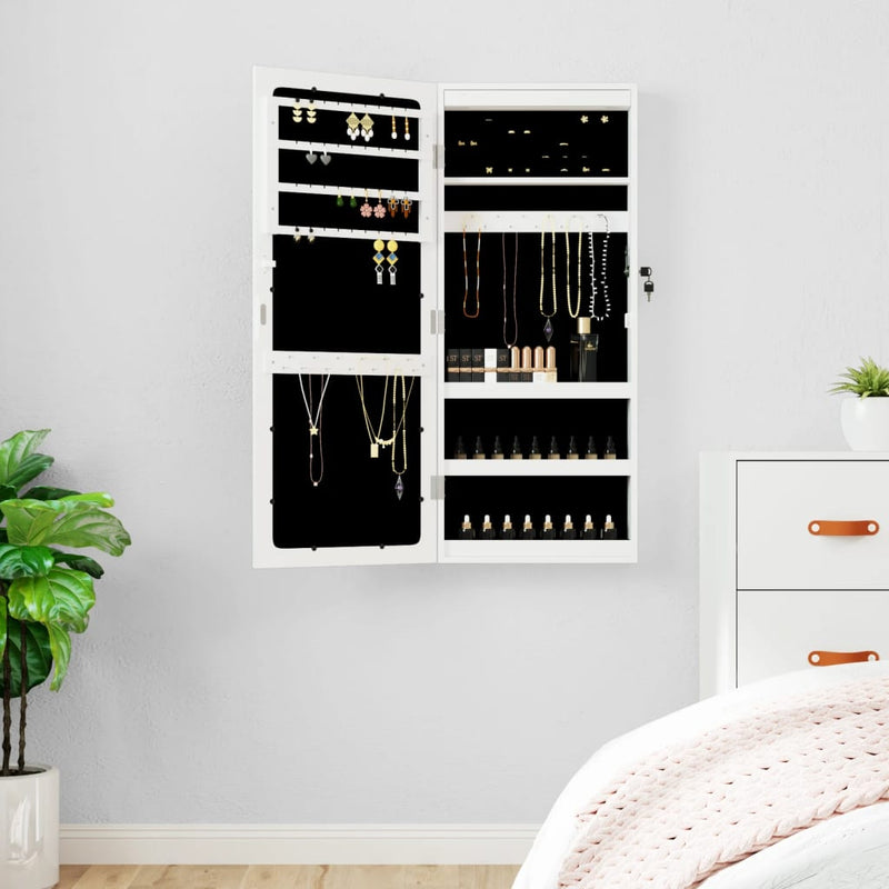 Armario de joyería de Vidaxl con espejo y blanco led -pared blanco