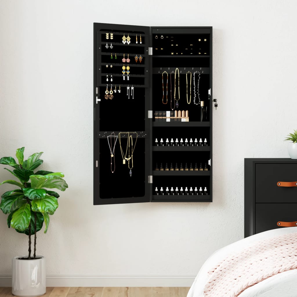 Armadio di gioielli Vidaxl con specchio e parete a LED Black