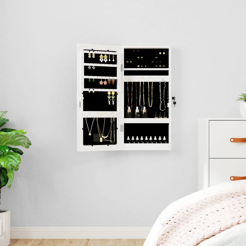 Armario de joyería de Vidaxl con espejo y blanco led -pared blanco