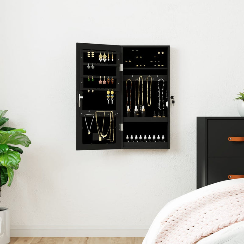 Armario de joyería Vidaxl con espejo y negro LED -Murned Negro