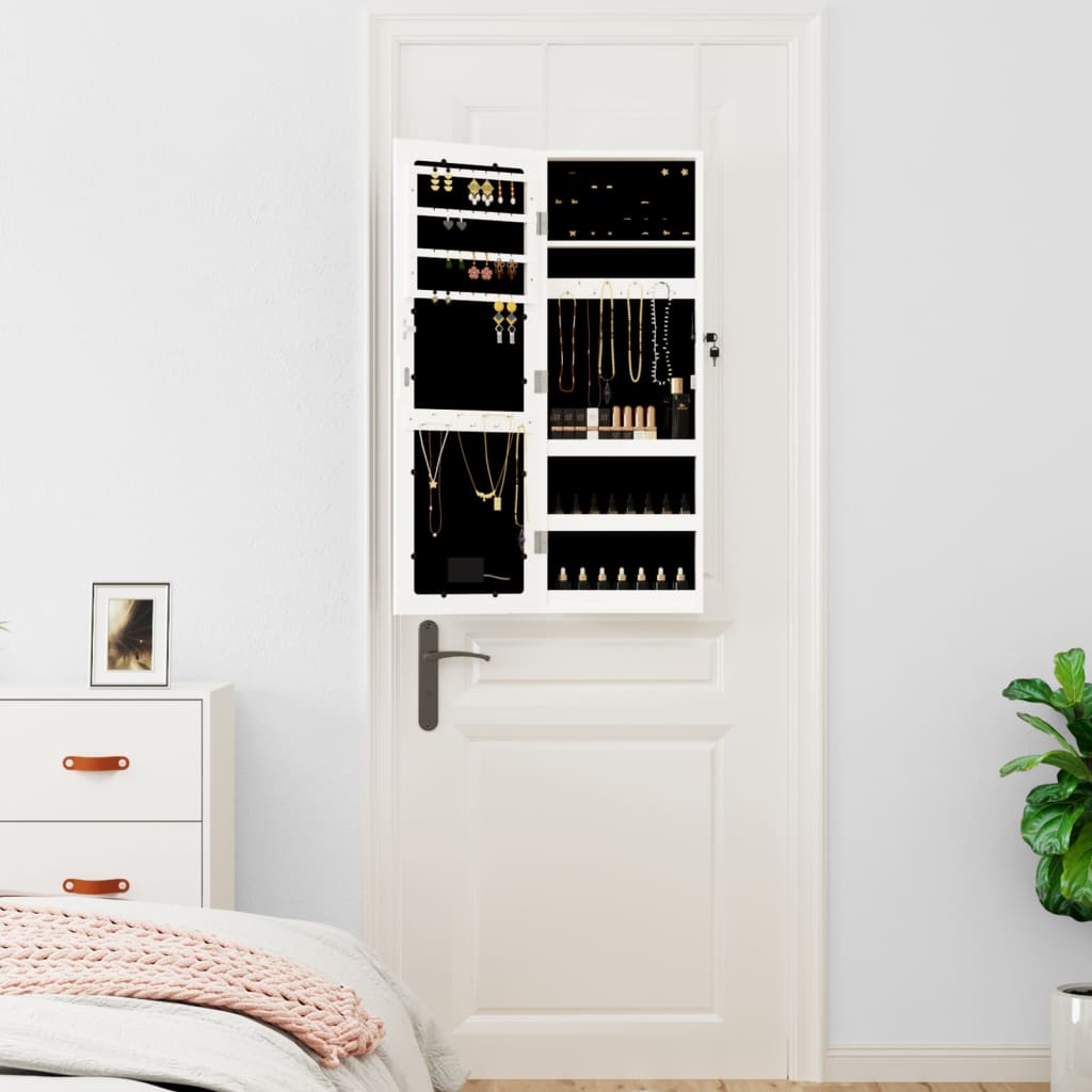 Armario de joyería de Vidaxl con espejo y blanco led -pared blanco