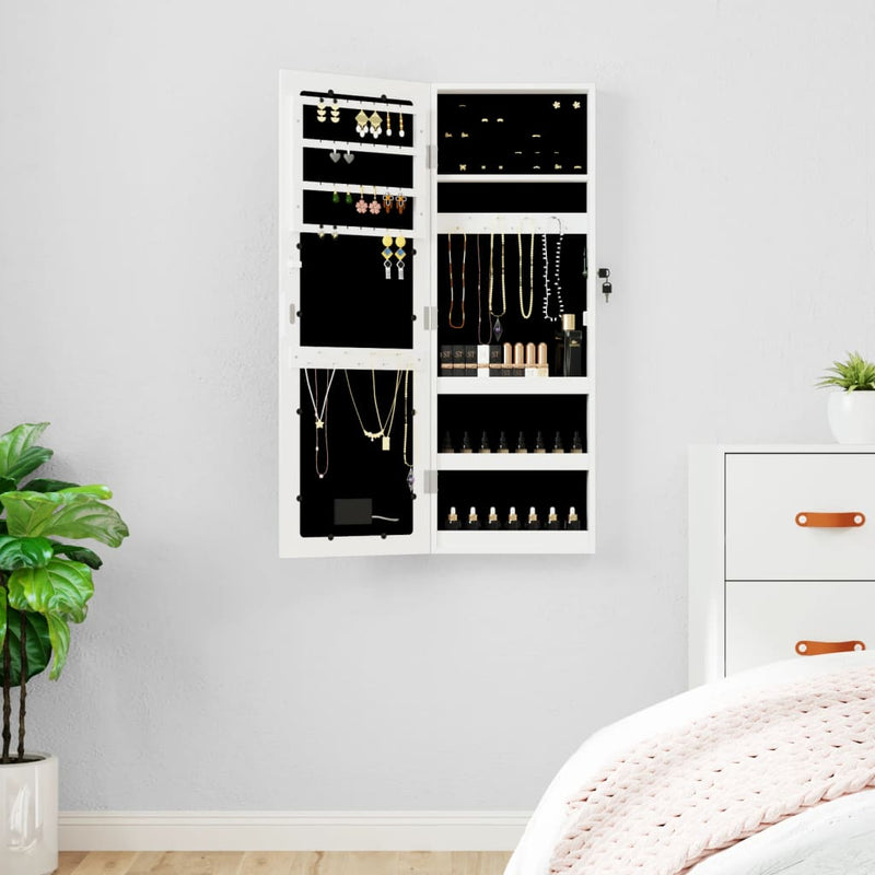 Armario de joyería de Vidaxl con espejo y blanco led -pared blanco