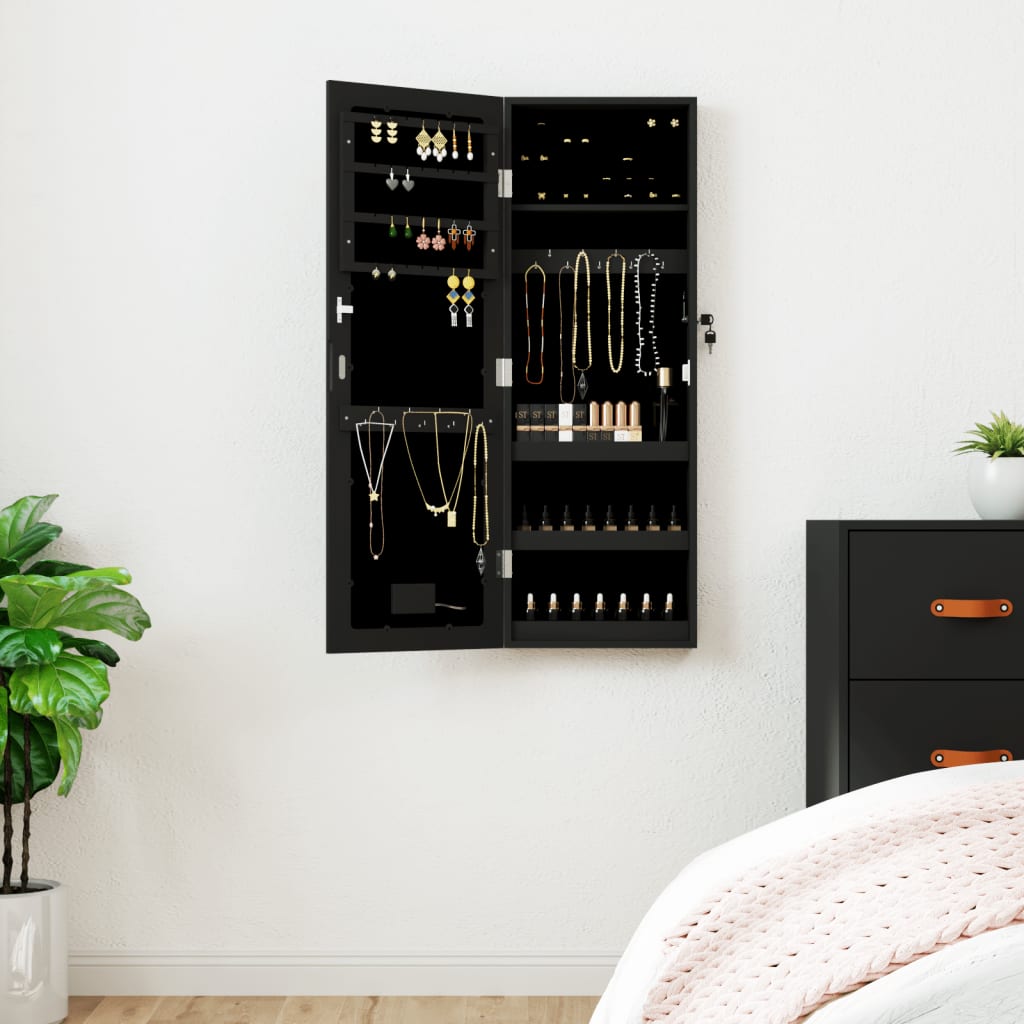 Armadio di gioielli Vidaxl con specchio e parete a LED Black