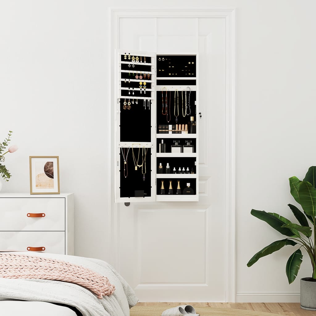 Armario de joyería de Vidaxl con espejo y blanco led -pared blanco