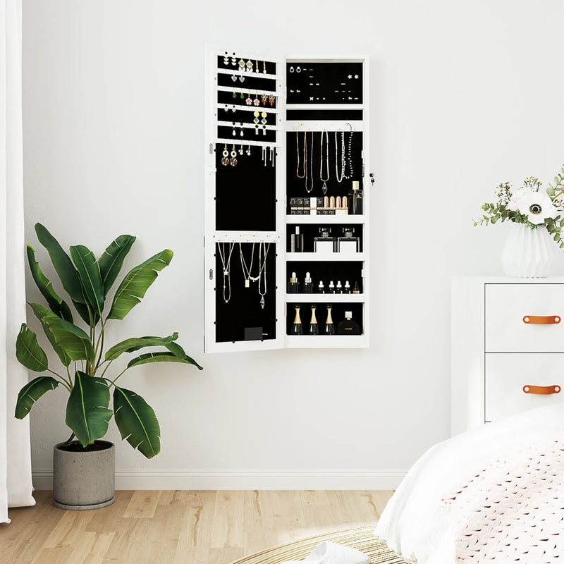 Armario de joyería de Vidaxl con espejo y blanco led -pared blanco
