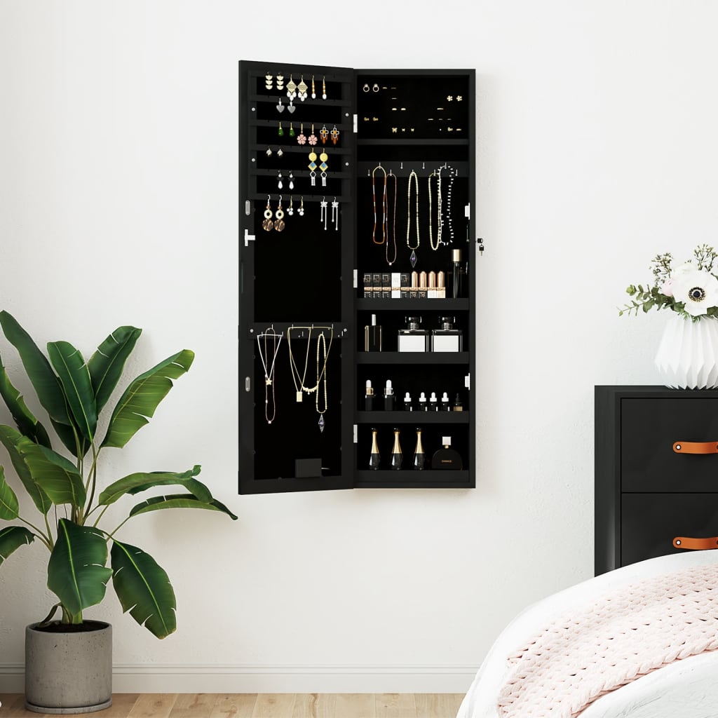 Armadio di gioielli Vidaxl con specchio e parete a LED Black