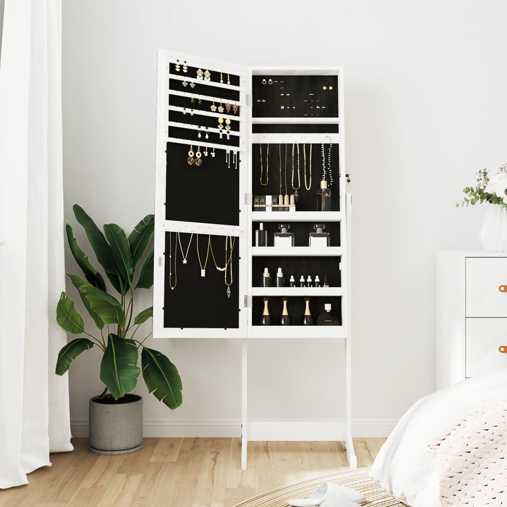 Armadio di gioielli Vidaxl con specchio staccato 42x38x152 cm bianco
