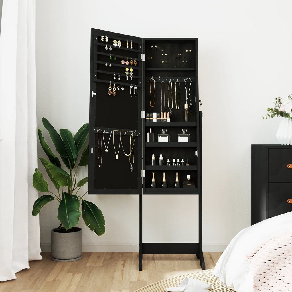 Armadio di gioielli Vidaxl con specchio staccato 42x38x152 cm nero