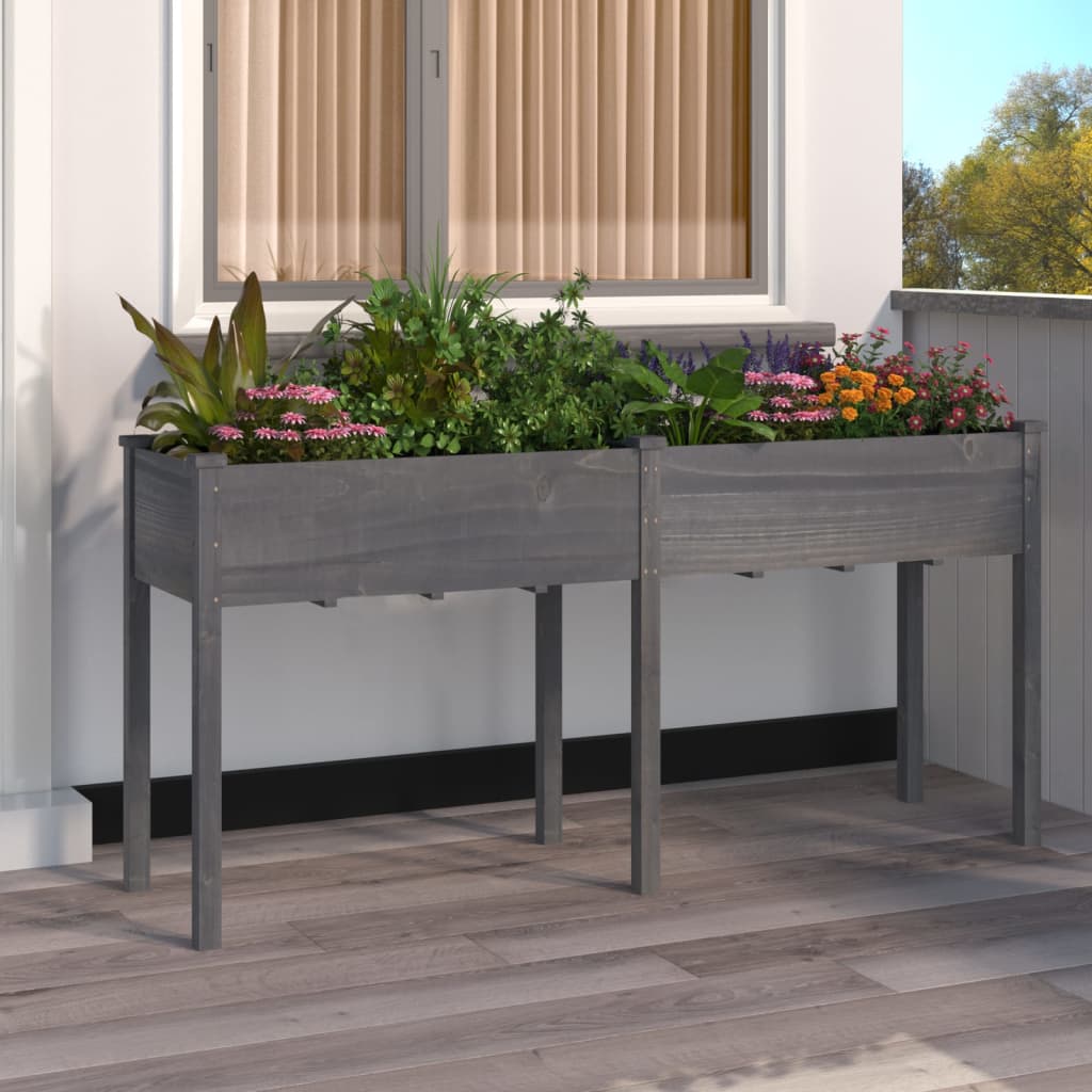 Fioriera Vidaxx con rivestimento 161x45x76 cm in legno massello di pino grigio