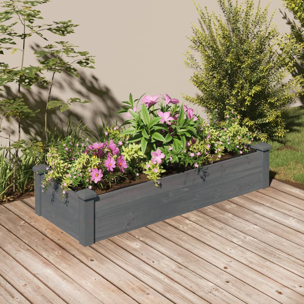 Plantador Vidaxl elevado con revestimiento de 120x45x25 cm de madera pura gris