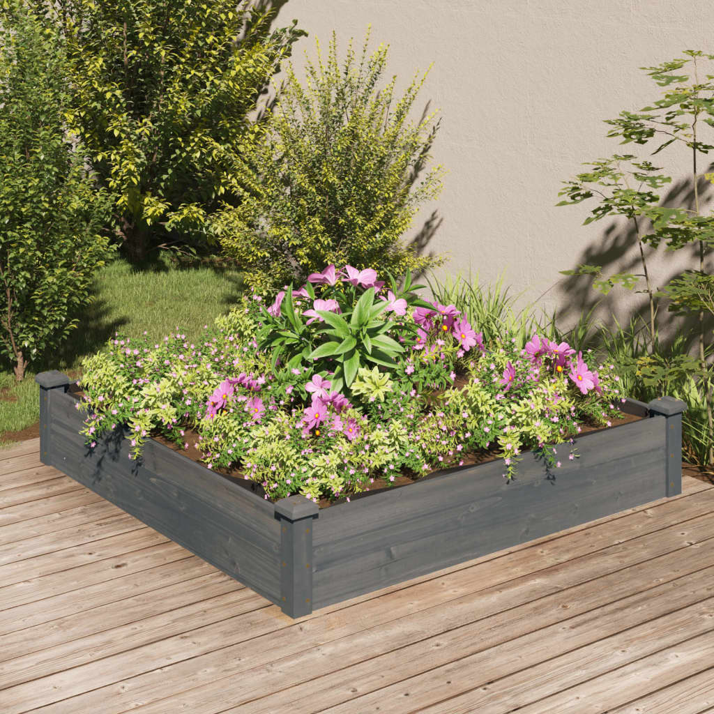 Plantador Vidaxl elevado con revestimiento de 120x120x25 cm de madera pura gris