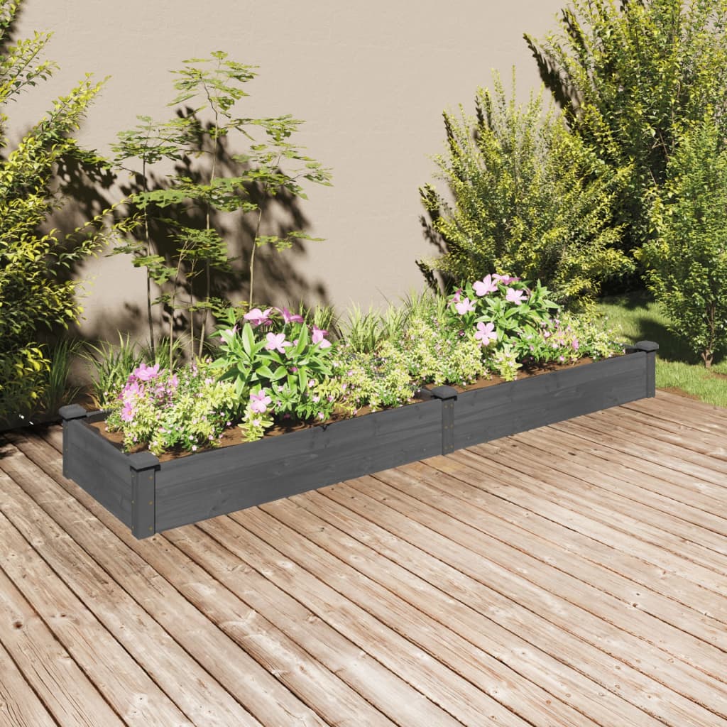 Plantador Vidaxl elevado con revestimiento de 240x60x25 cm de madera pura gris