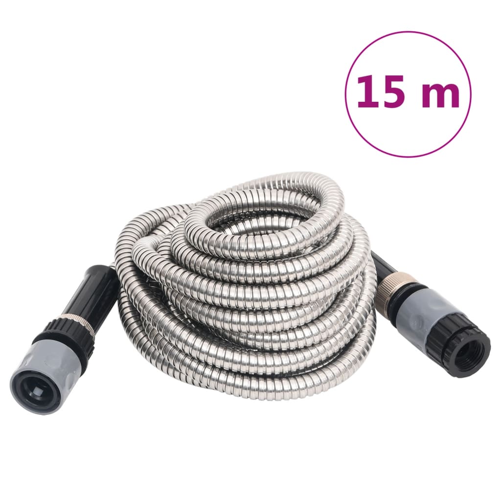 Vidaxl giardino tubo con testa a spruzzo 0,6 '' colore argento in acciaio inossidabile da 15 m