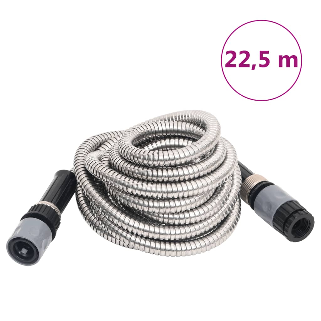 Vidaxl Garden Manguera con cabeza de aerosol 0.6 '' 22.5 M Silver de acero inoxidable