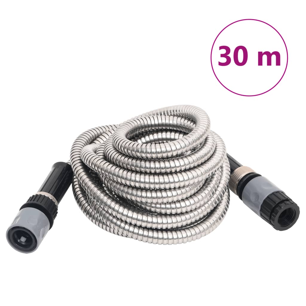 Vidaxl Garden Hose con testa spray 0,6 '' da 30 m in acciaio inossidabile argento