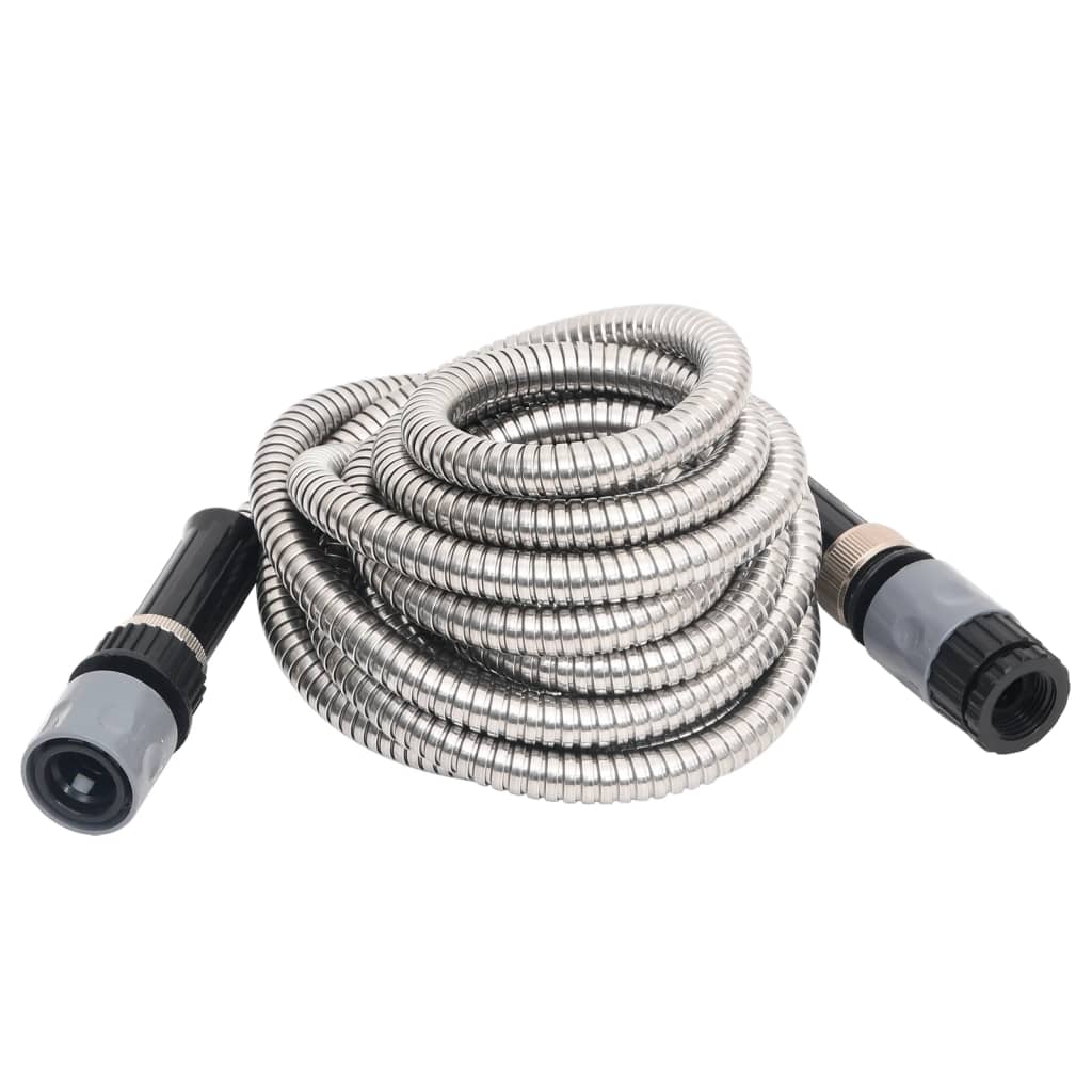 Vidaxl Garden Hose con testa spray 0,6 '' da 30 m in acciaio inossidabile argento