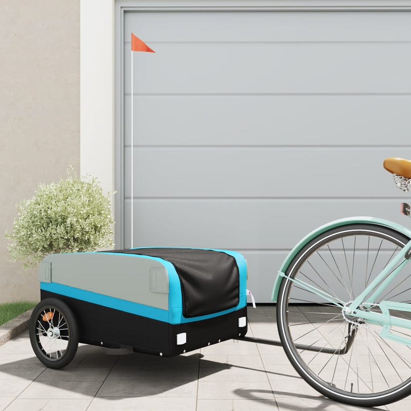 Vidaxl Remolque de bicicleta 45 kg de hierro negro y azul