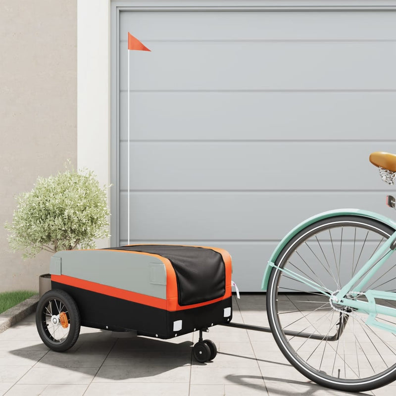 Remolque de bicicleta Vidaxl 30 kg de hierro negro y naranja