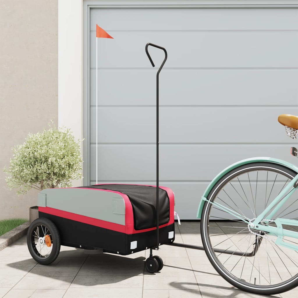 Trailer per biciclette Vidaxl 30 kg di ferro nero e rosso