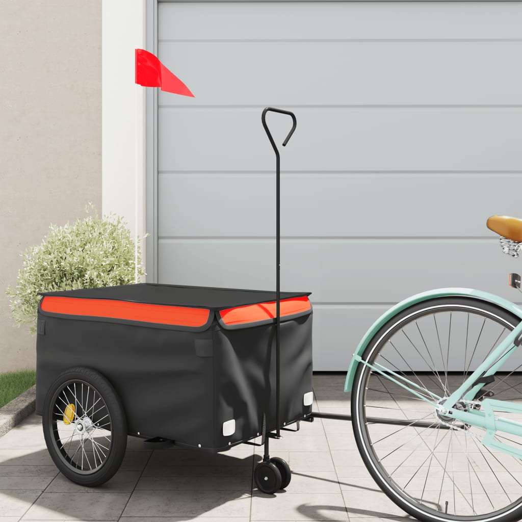 Rimorchio per bicicletta VidaXL 30 kg in ferro nero e arancione