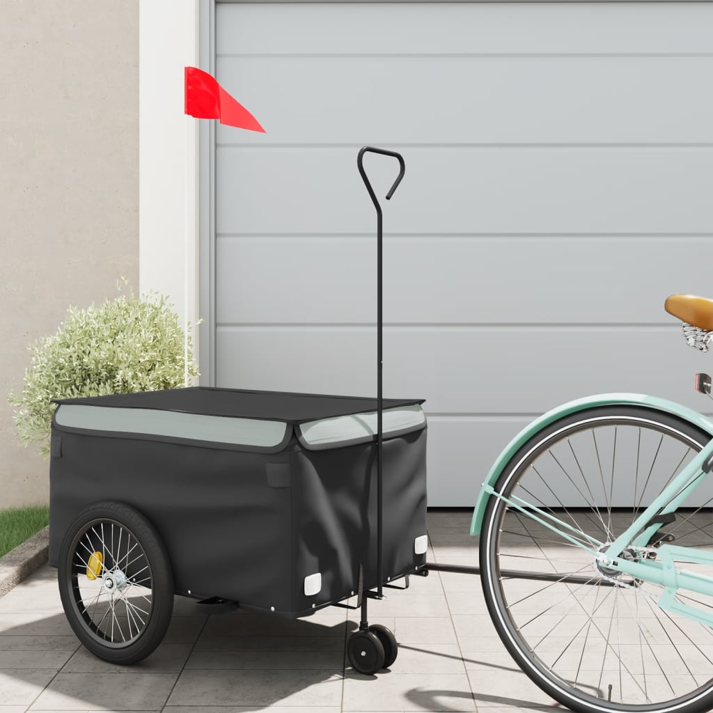 Rimorchio per bicicletta Vidaxxl 30 kg in ferro nero e grigio