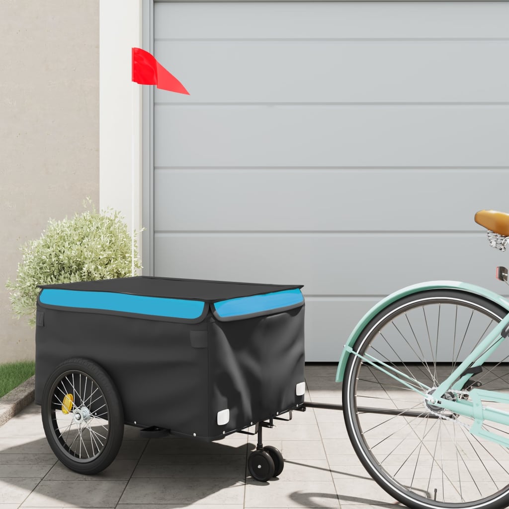 Vidaxl remolque de bicicleta 30 kg de hierro negro y azul