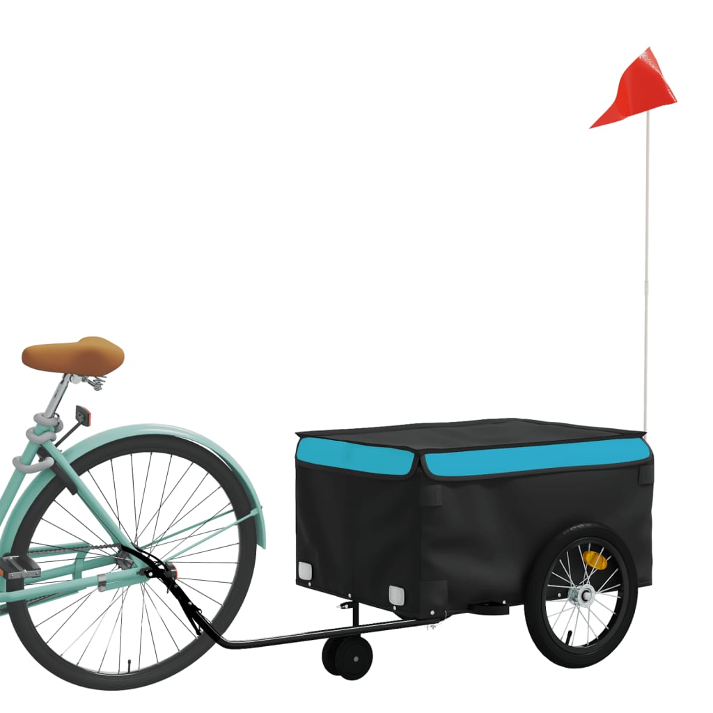 Vidaxl Remolque de bicicleta 45 kg de hierro negro y azul