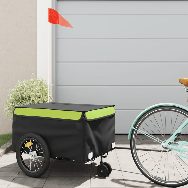 Vidaxl remolque de bicicleta 45 kg de hierro negro y verde
