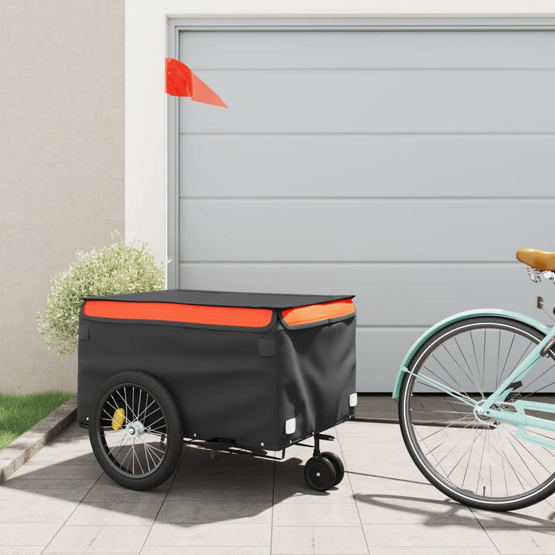 Vidaxl remolque de bicicleta 45 kg de hierro negro y naranja
