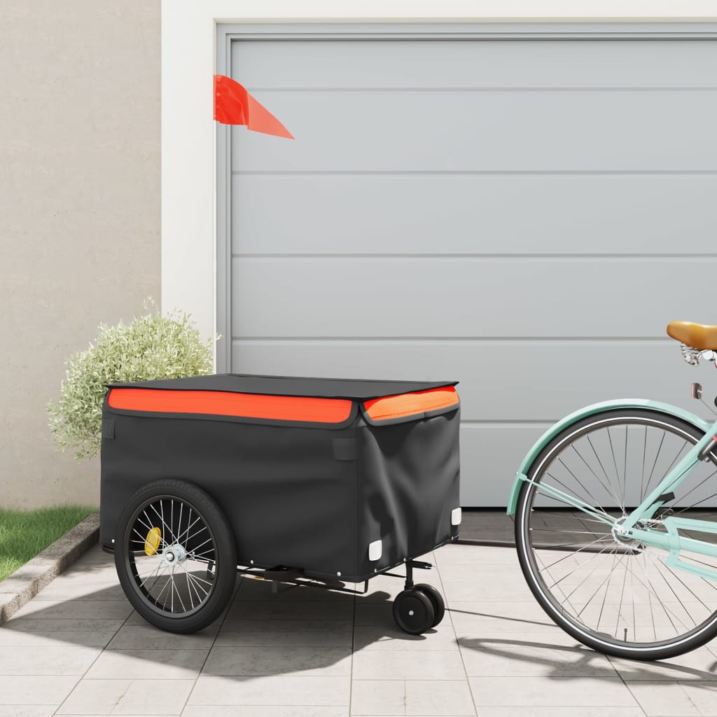 Trailer Vidaxl Bicycle 45 kg di ferro nero e arancione