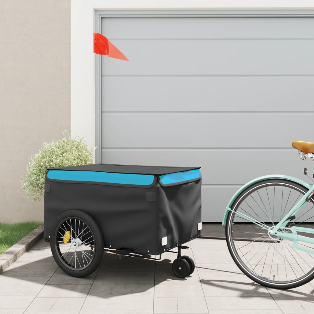 Vidaxl Remolque de bicicleta 45 kg de hierro negro y azul