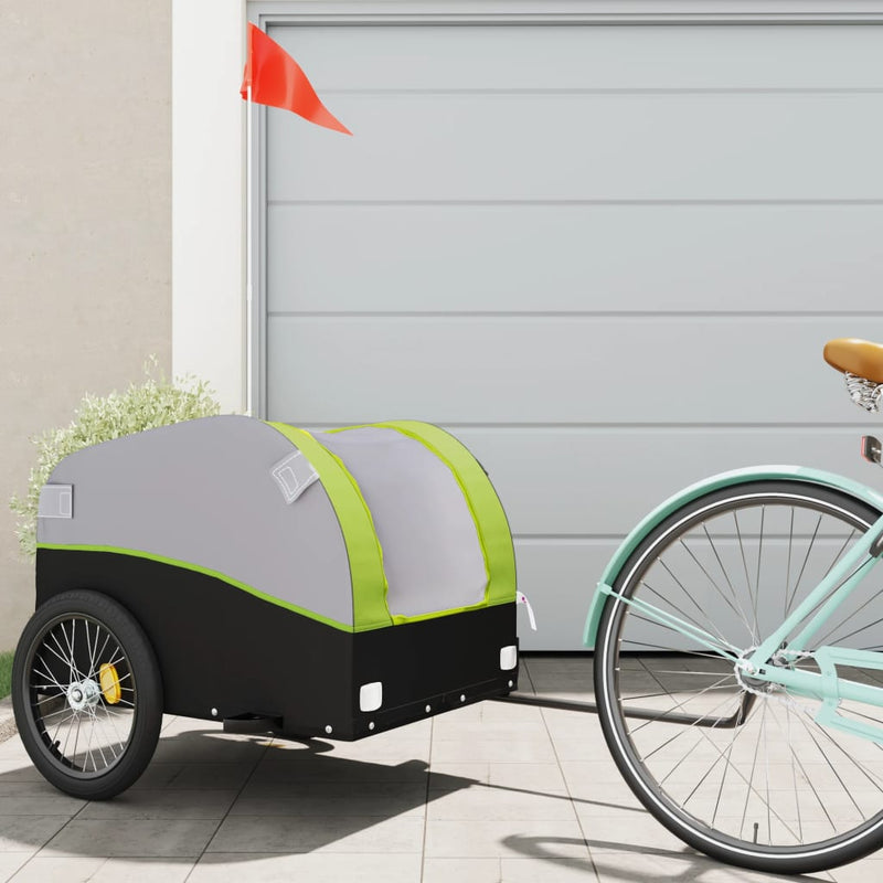 Vidaxl remolque de bicicleta 45 kg de hierro negro y verde