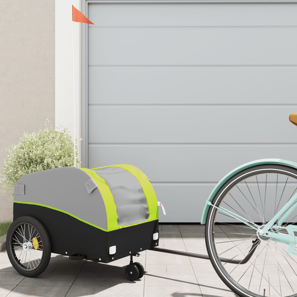 Vidaxl remolque de bicicleta 30 kg de hierro negro y verde