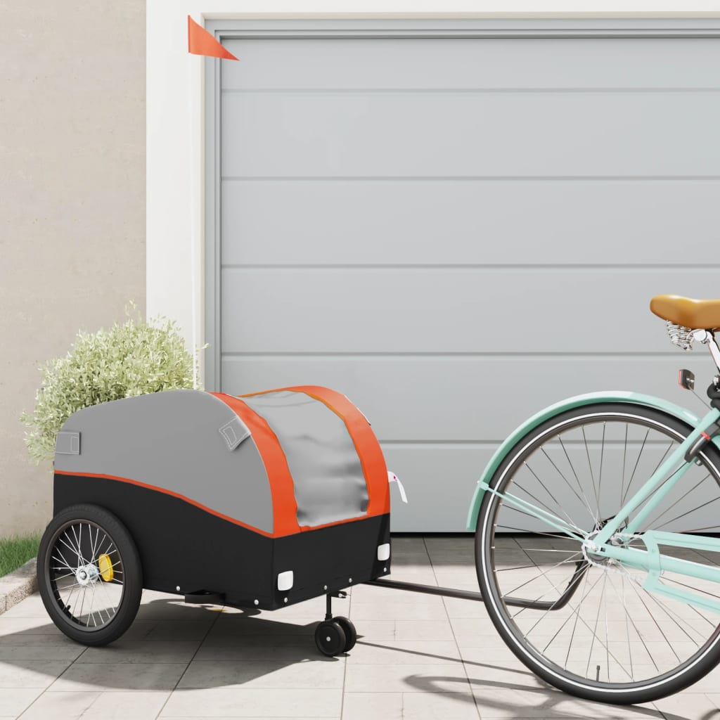 Trailer Vidaxl Bicycle 45 kg di ferro nero e arancione