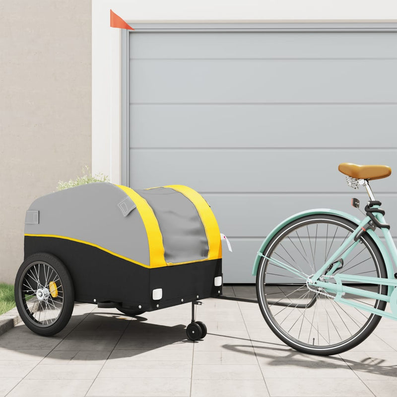 Vidaxl remolque de bicicleta 45 kg de hierro negro y amarillo