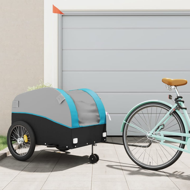 Vidaxl Remolque de bicicleta 45 kg de hierro negro y azul