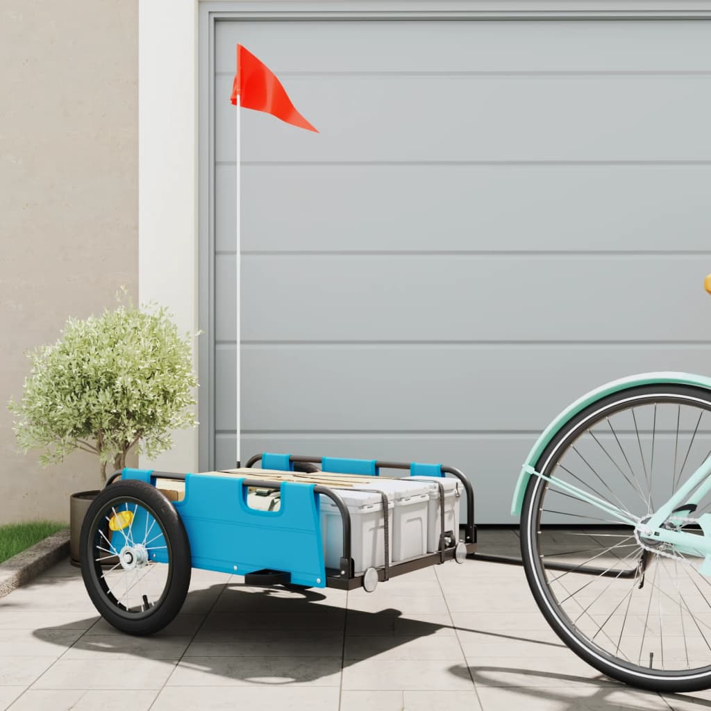 Vidaxl remolque bicicleta tela oxford y azul hierro