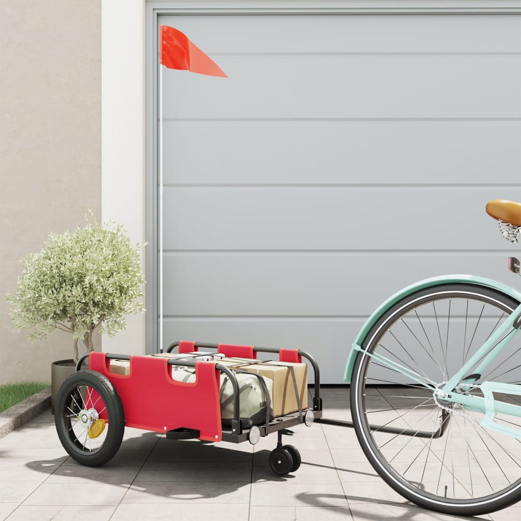 Vidaxl Bicycle Trailer Tessuto di Oxford e Red di ferro