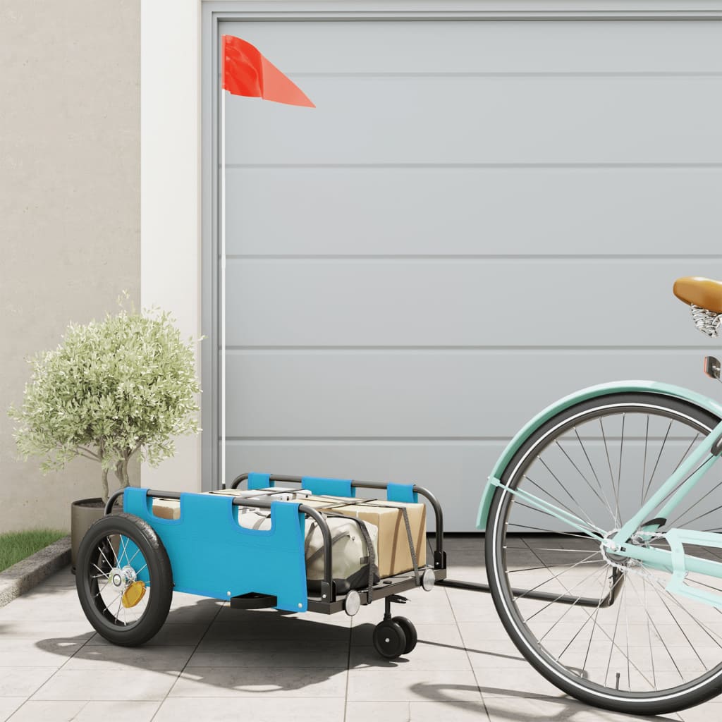Vidaxl Bicycle Trailer Tessuto Oxford e blu di ferro
