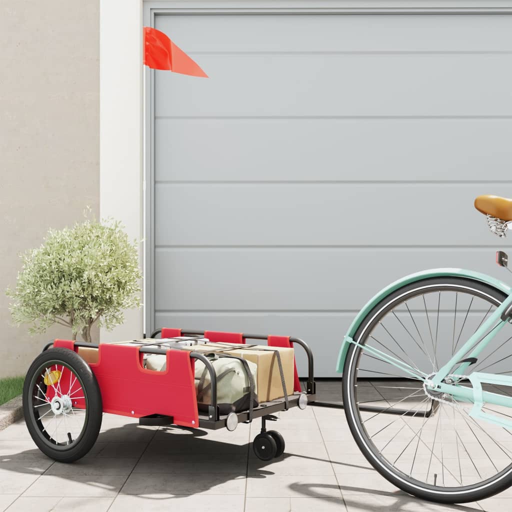 Vidaxl Bicycle Trailer Tessuto di Oxford e Red di ferro