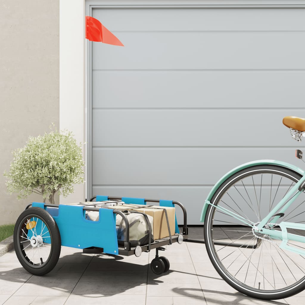 Vidaxl Bicycle Trailer Tessuto Oxford e blu di ferro