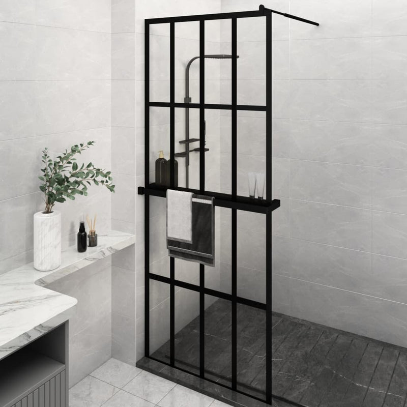 Vidaxl walk-in walk-in wall con scaffale 80x195 cm ESG-Glas Alluminium nero