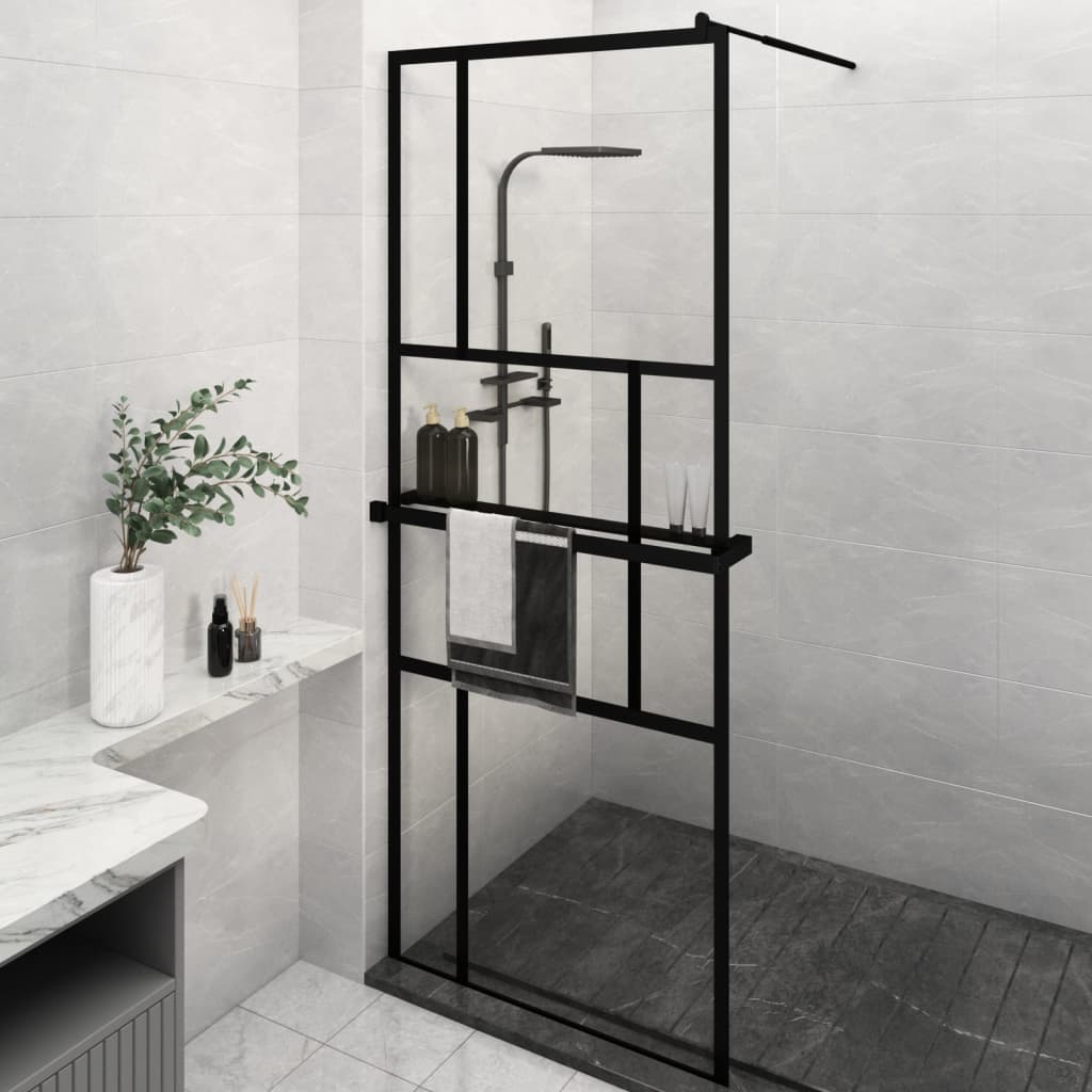 Muro de ducha Vidaxl con estante 80x195 cm ESG-GLAS Aluminio Negro