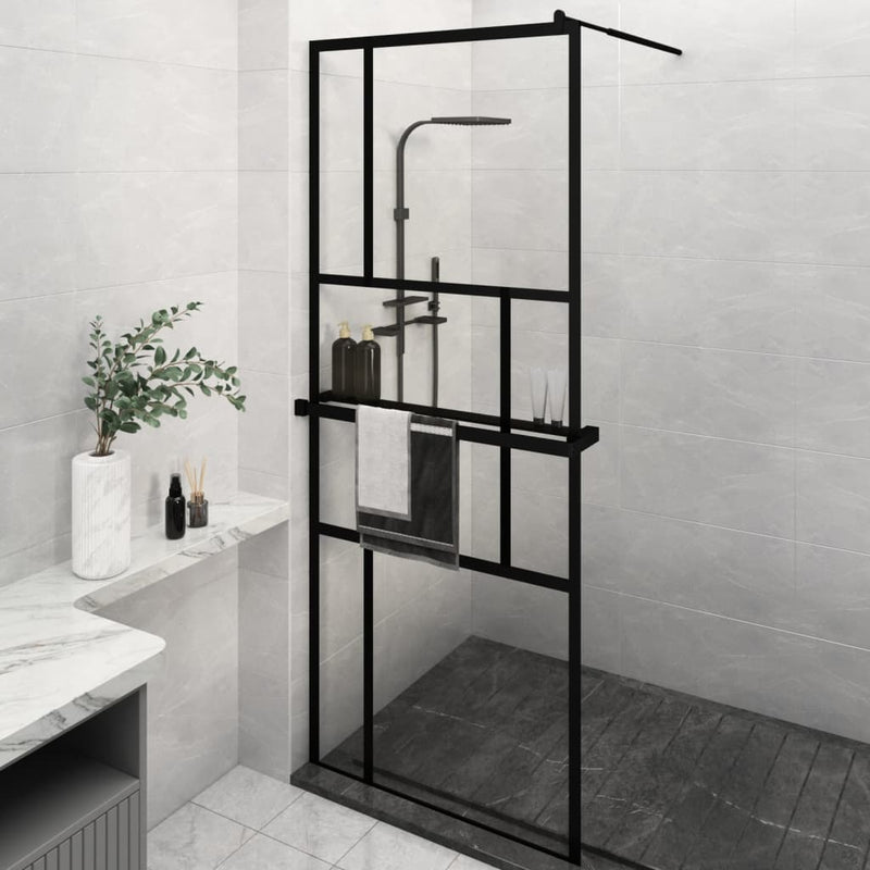 Vidaxl walk-in walk-in wall con scaffale 80x195 cm ESG-Glas Alluminium nero